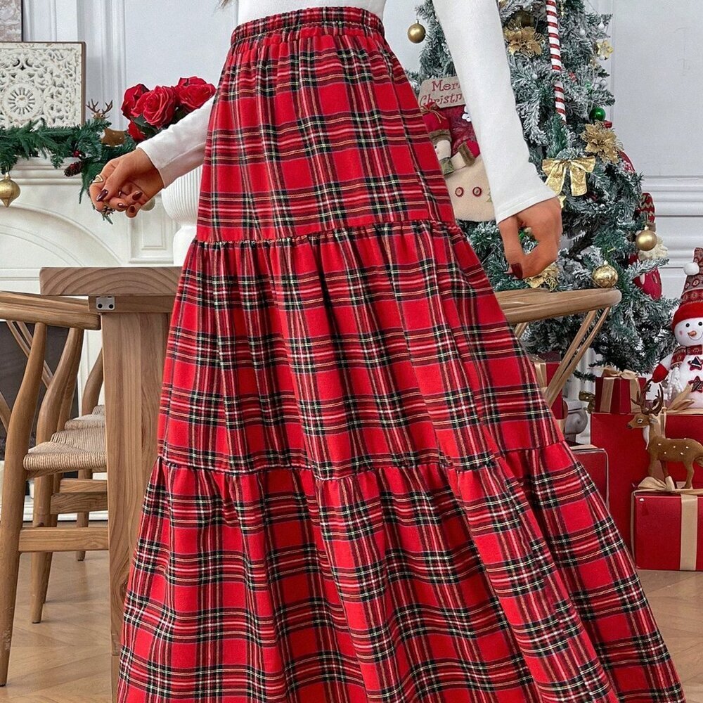 Multicolor Chic Women's Plaid Checkered Christmas Skirt - Picture 5 of 10